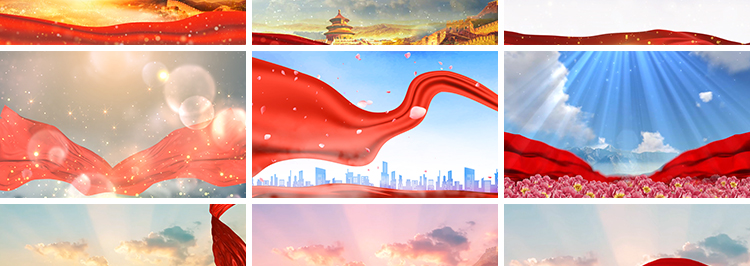 天空红绸丝绸红色飘动红布飘带飘扬飞舞红歌舞台LED背景视频素材