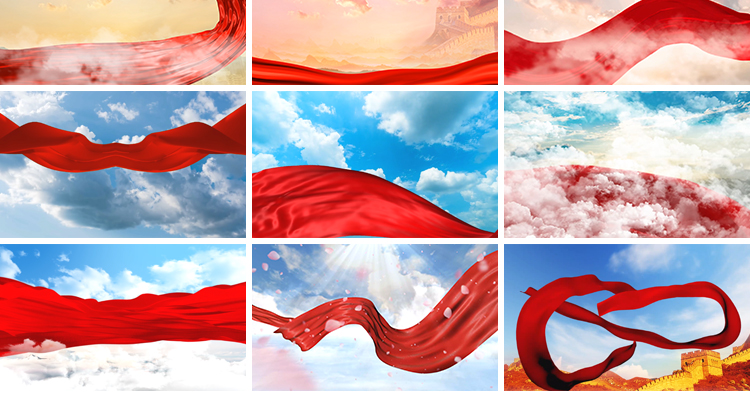 天空红绸丝绸红色飘动红布飘带飘扬飞舞红歌舞台LED背景视频素材