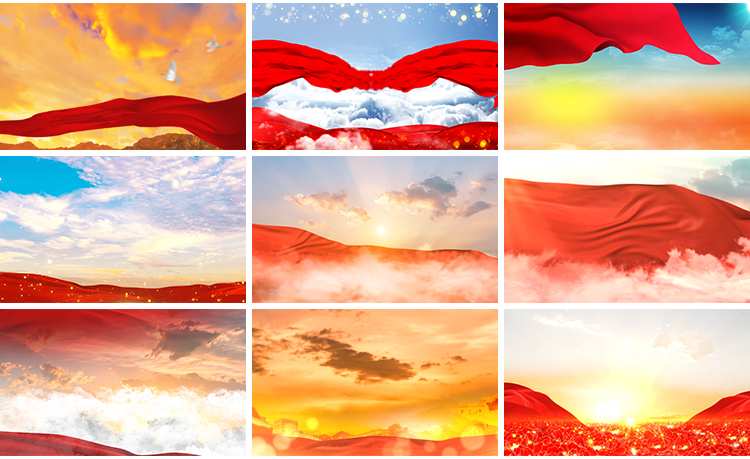 天空红绸丝绸红色飘动红布飘带飘扬飞舞红歌舞台LED背景视频素材