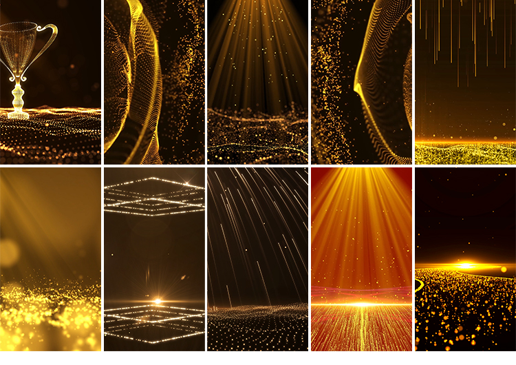 竖屏版金色粒子线条颁奖光束动态高清手机屏剪映直播背景视频素材