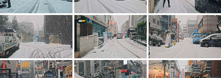 城市街道雪景下雪天夜晚街头人流车流冬天冬季雪花走拍短视频素材