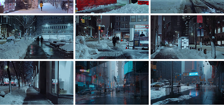 城市街道雪景下雪天夜晚街头人流车流冬天冬季雪花走拍短视频素材