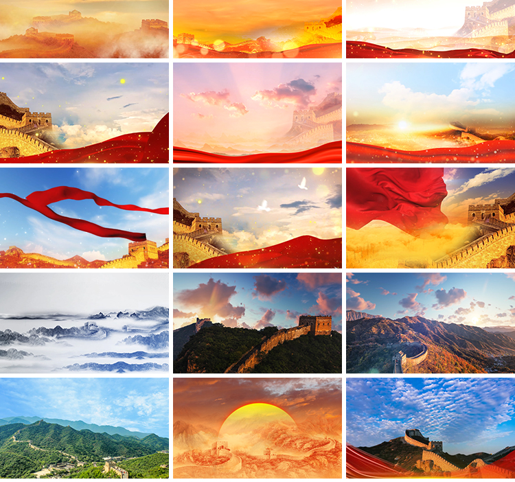 大气壮观万里长城红色绸缎飘带红歌歌颂祖国舞台LED背景视频素材