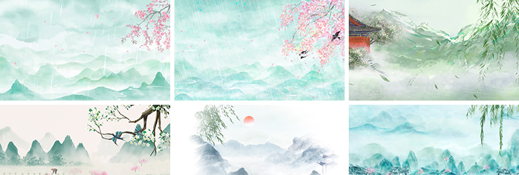 古风山水春天春雨谷雨小雨天中国风水墨舞台屏幕LED背景视频素材