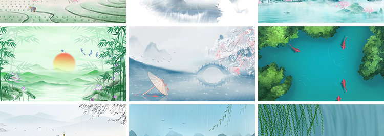 古风山水春天春雨谷雨小雨天中国风水墨舞台屏幕LED背景视频素材