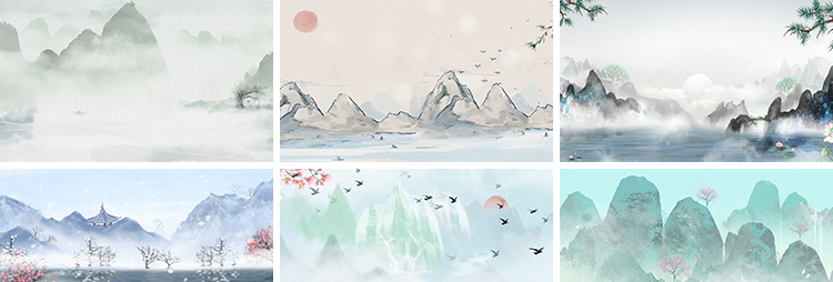 古诗词朗诵中国风古典清新水墨山水画LED舞台大屏幕背景视频素材