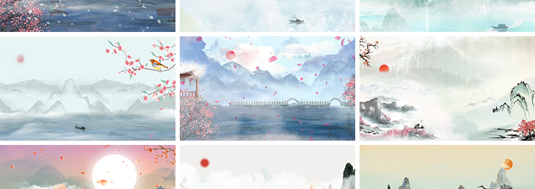 古诗词朗诵中国风古典清新水墨山水画LED舞台大屏幕背景视频素材