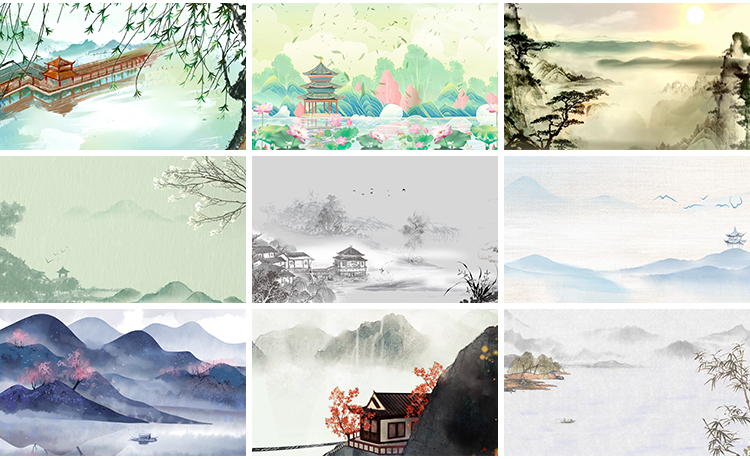 古诗词朗诵中国风古典清新水墨山水画LED舞台大屏幕背景视频素材