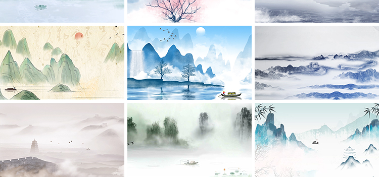 古诗词朗诵中国风古典清新水墨山水画LED舞台大屏幕背景视频素材