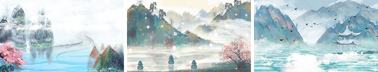 古诗词朗诵中国风古典清新水墨山水画LED舞台大屏幕背景视频素材