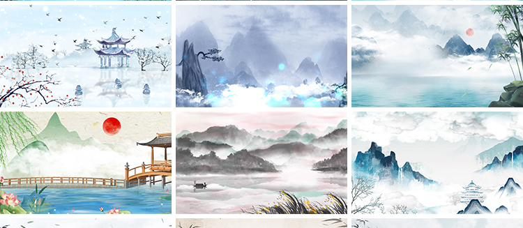 古诗词朗诵中国风古典清新水墨山水画LED舞台大屏幕背景视频素材