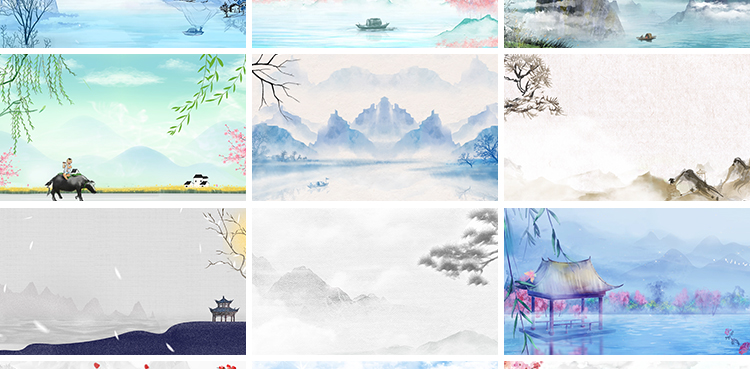 古诗词朗诵中国风古典清新水墨山水画LED舞台大屏幕背景视频素材