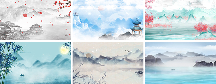 古诗词朗诵中国风古典清新水墨山水画LED舞台大屏幕背景视频素材