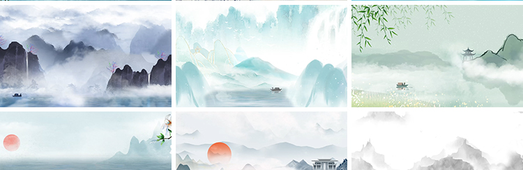 古诗词朗诵中国风古典清新水墨山水画LED舞台大屏幕背景视频素材