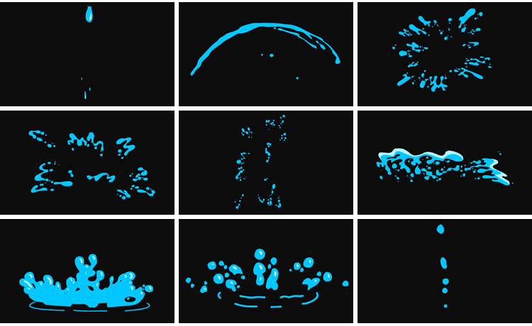 卡通液体水花飞溅滴水alpha透明通道pr动画动态ae合成MOV视频素材