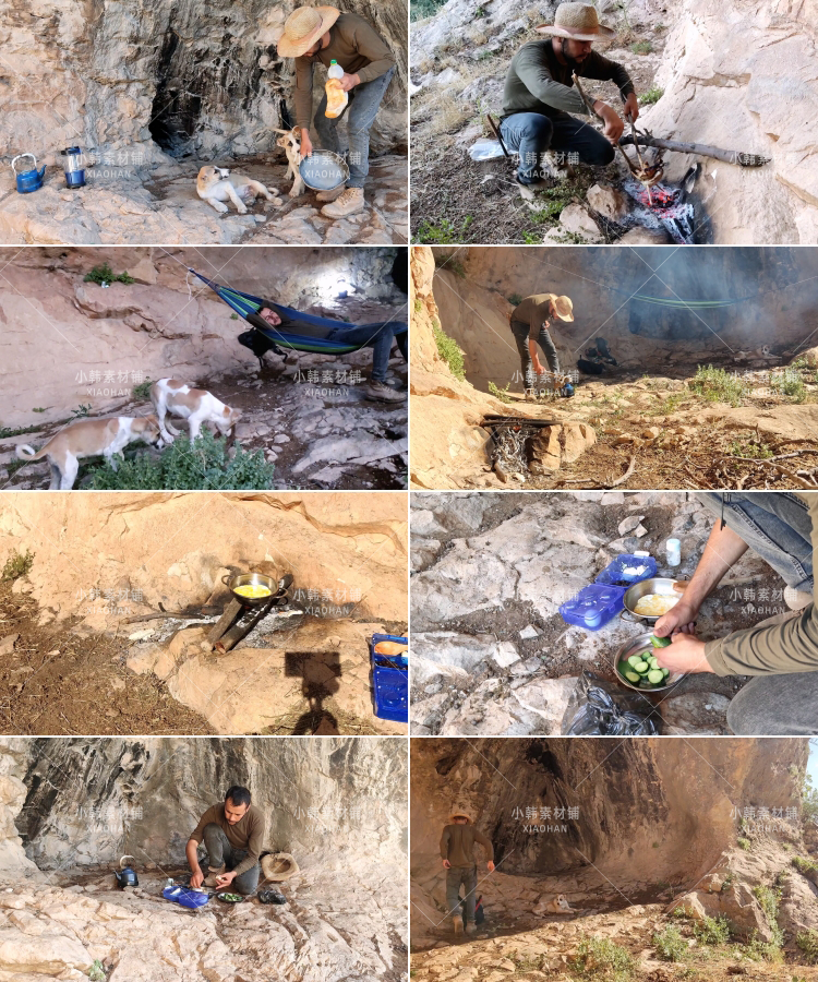 徒手搭建末日避难所山洞野炊4K自媒体电影解说抖音短视频素材