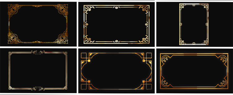 金色花边框矩形装饰金属复古相框MOV特效带透明通道动态视频素材