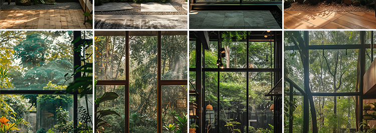 窗外绿植物树林室内绿色清新虚拟动态视频绿幕直播间背景图片素材