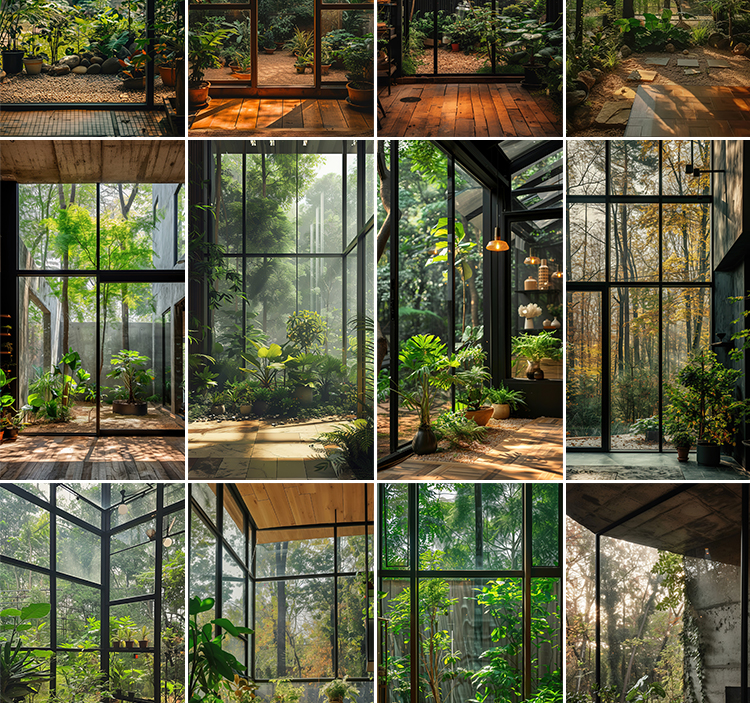 窗外绿植物树林室内绿色清新虚拟动态视频绿幕直播间背景图片素材