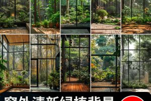 窗外绿植物树林室内绿色清新虚拟动态视频绿幕直播间背景图片素材