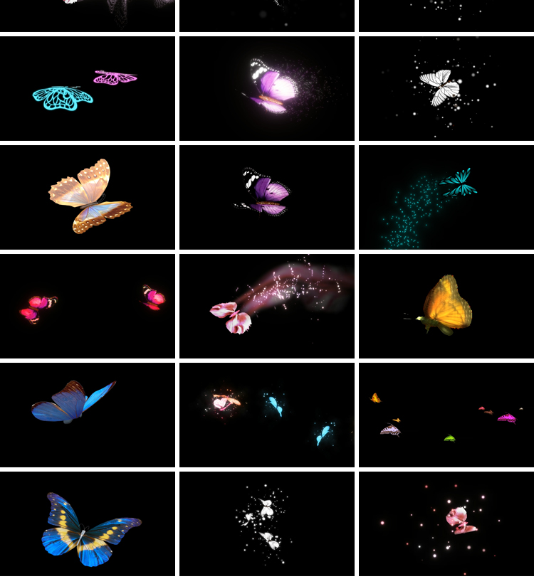 蝴蝶飞舞拖尾效果粒子后期特效合成动态pr_ae通道透明底视频素材