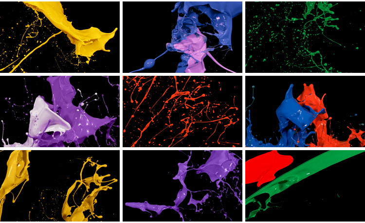 油漆颜料墨迹飞溅喷溅液体彩色泼墨液体动画合成特效MOV视频素材