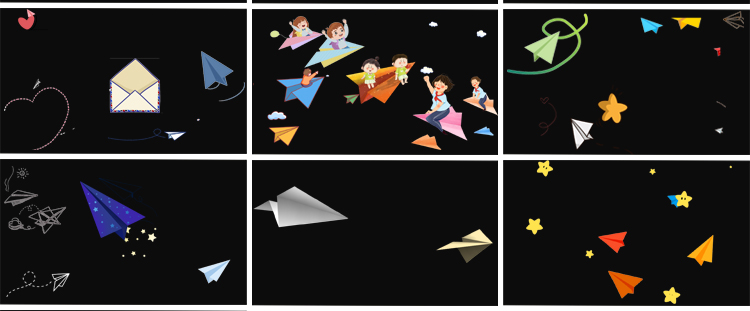 卡通纸飞机飞翔飞行儿童节综艺节目元素特效透明通道合成视频素材