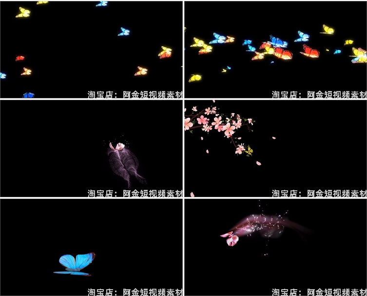 发光蝴蝶飞舞拖尾粒子特效通道绿幕动态直播间led背景视频素材