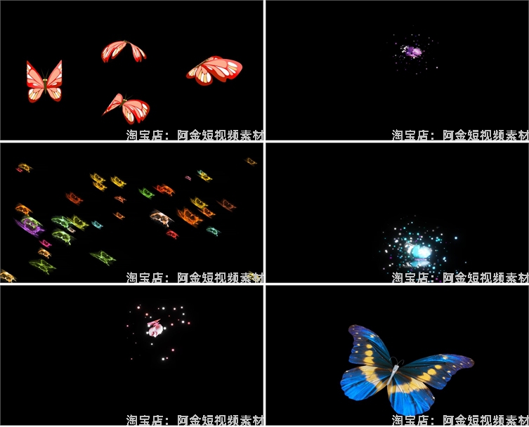 发光蝴蝶飞舞拖尾粒子特效通道绿幕动态直播间led背景视频素材