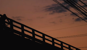 行人傍晚大桥骑车侧影视频素材