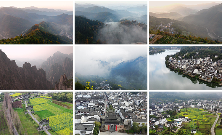 安徽黄山宏村水乡山村古镇建筑旅游景点黄山云雾延时摄影视频素材