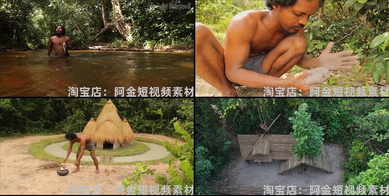 丛林野外建别墅建游泳池国外户外场景荒野生存横屏中长视频素材