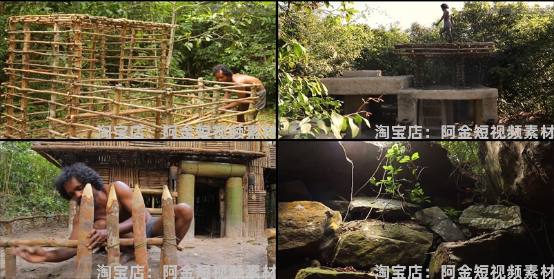 丛林野外建别墅建游泳池国外户外场景荒野生存横屏中长视频素材