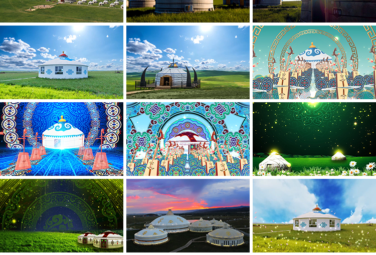 内蒙古大草原蒙古包民族舞台舞蹈表演LED大屏幕背景动态视频素材