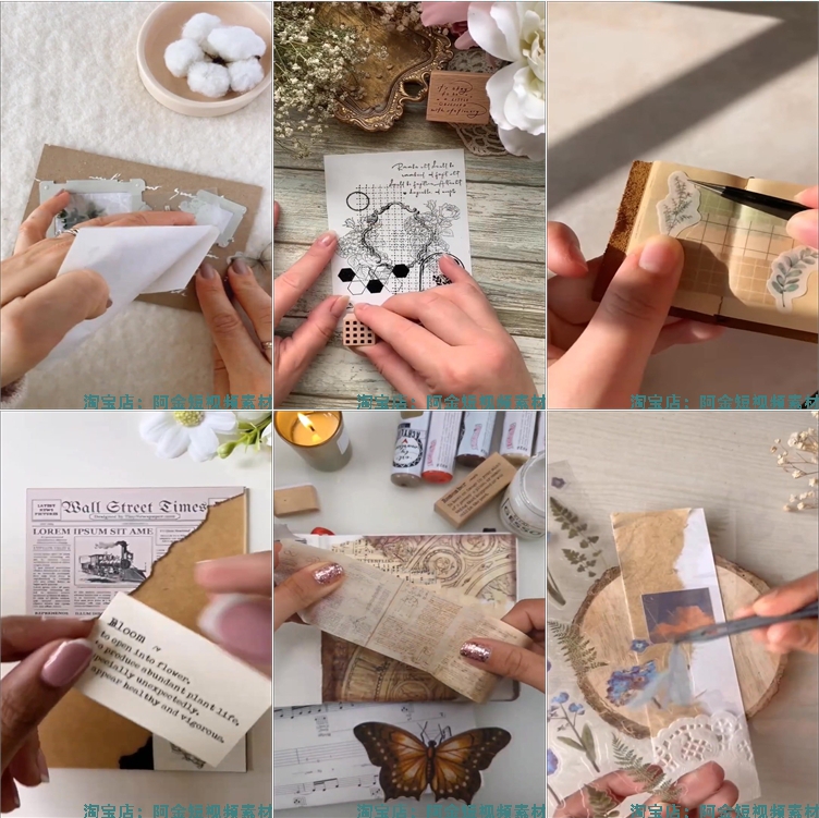 竖屏艺术纸薄手工账本diy日记纸国外高清解压短视频小说推文素材