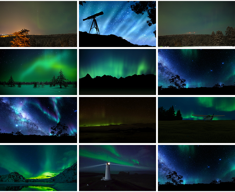 北极光夜空星空夜景流星雪山唯美黑夜晚绿色绿光高清背景视频素材