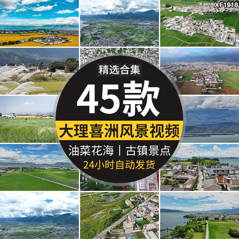 云南大理喜洲古镇旅游景点自然风景油菜花海农村全貌航拍视频素材