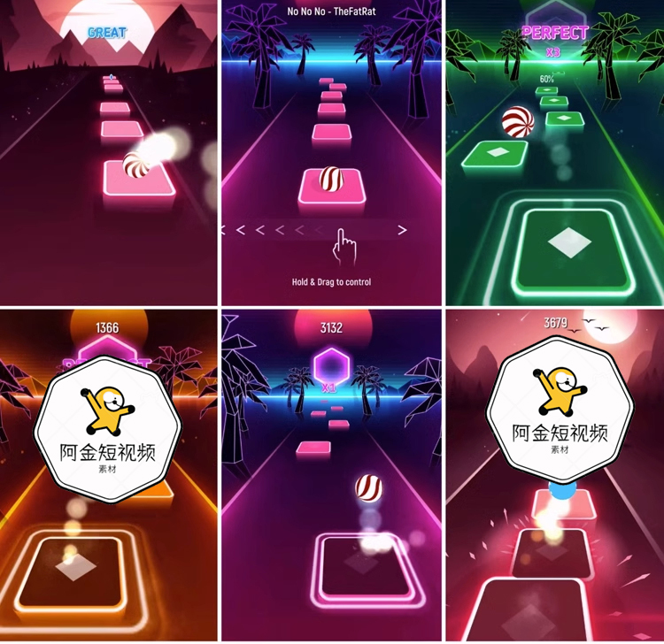 竖屏音乐球球小游戏地铁跑酷国外高清解压小说推文素材短视频引流