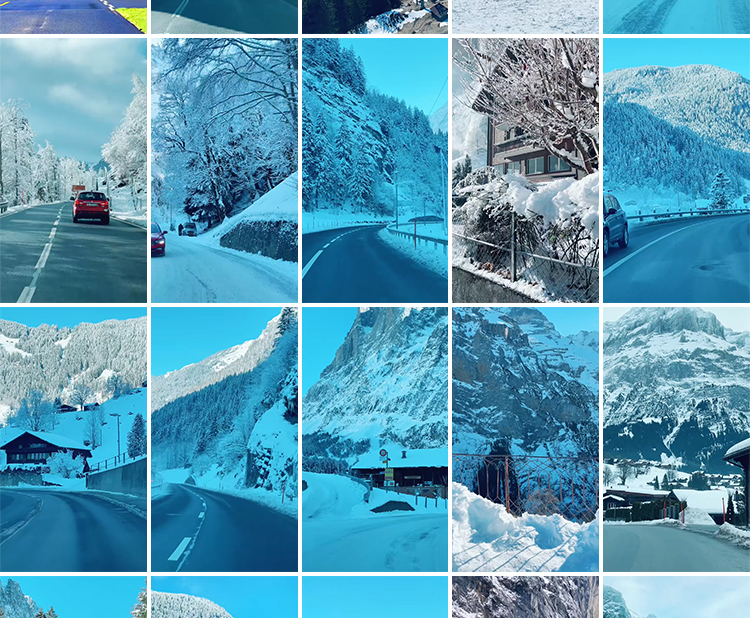 竖屏雪山雪景唯美冬季风景治愈系走拍开车视角旅途美景色视频素材