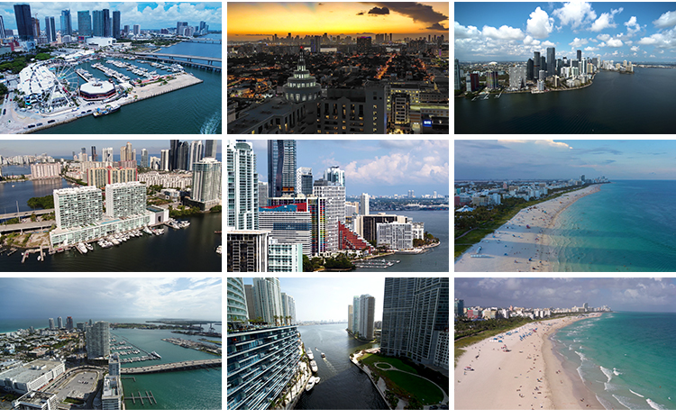 美国迈阿密国外城市地标建筑CBD航拍延时风光夜景高清短视频素材