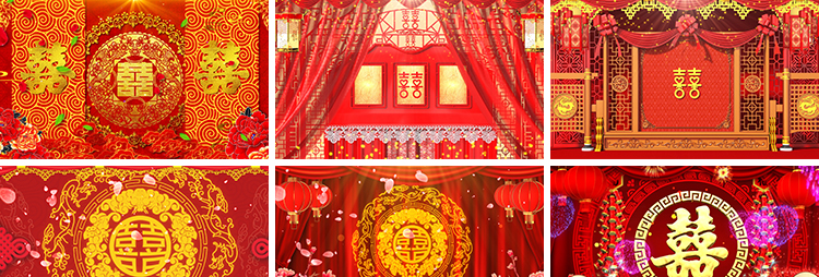 喜庆囍字中式古典婚礼拜堂拜天地结婚舞台LED大屏幕背景视频素材