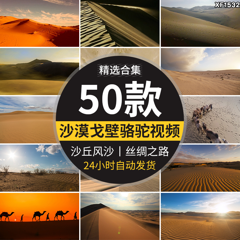 荒沙漠戈壁日落沙丘夜晚骆驼风化地貌风沙粒沙尘大漠孤烟视频素材