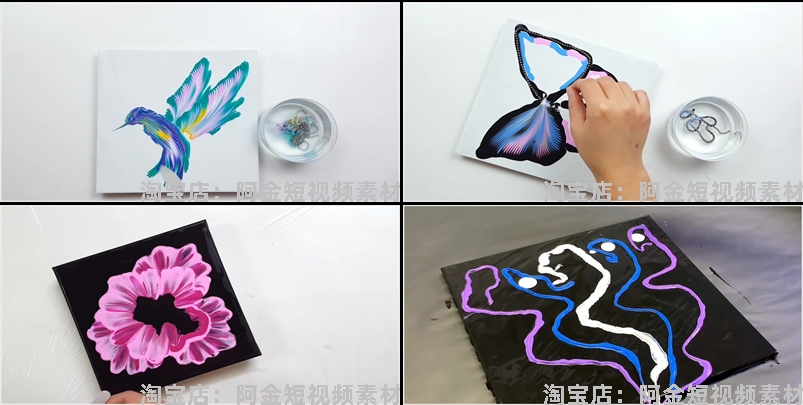 国外手工艺拉线漆画工艺解压高清横屏小说推文素材短视频剪辑引流