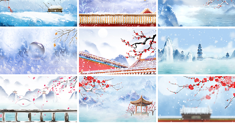 冬天雪景寒冬红梅古风冬日下雪大雪花飘落中国风山水LED视频素材