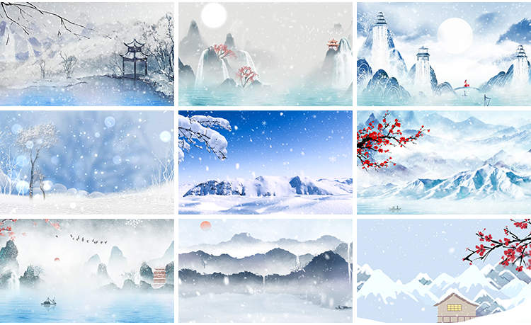 冬天雪景寒冬红梅古风冬日下雪大雪花飘落中国风山水LED视频素材