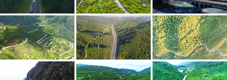 森林公路蜿蜒崎岖山路盘山道路风景山川河流树木自然美景视频素材