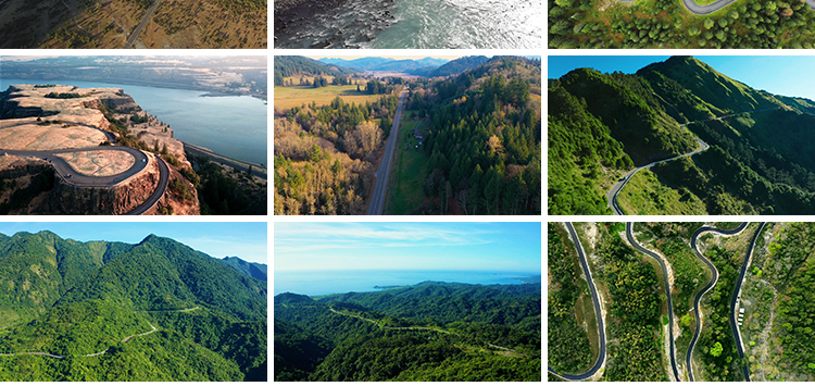森林公路蜿蜒崎岖山路盘山道路风景山川河流树木自然美景视频素材