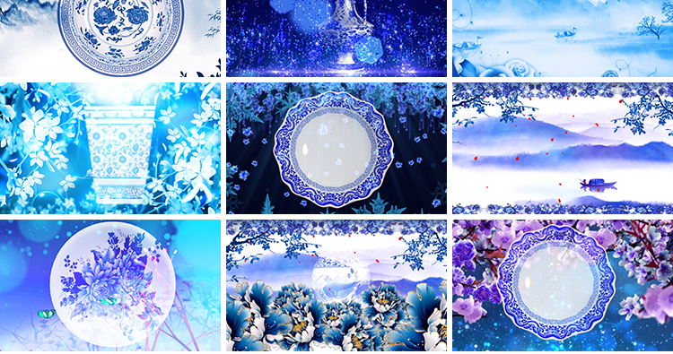 中国风水墨青花瓷古典民族旗袍秀诗歌朗诵LED大屏幕背景视频素材