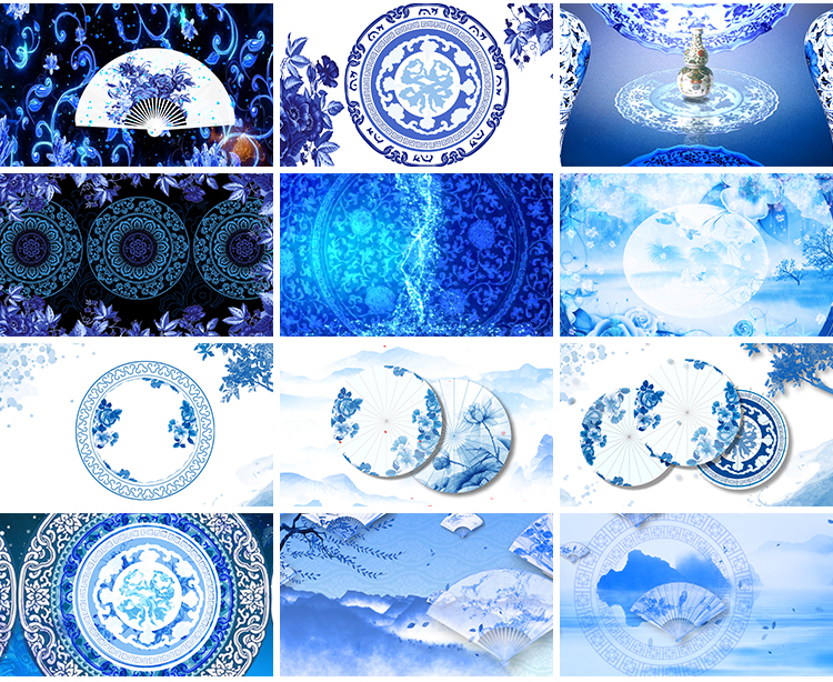 中国风水墨青花瓷古典民族旗袍秀诗歌朗诵LED大屏幕背景视频素材