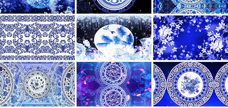 中国风水墨青花瓷古典民族旗袍秀诗歌朗诵LED大屏幕背景视频素材